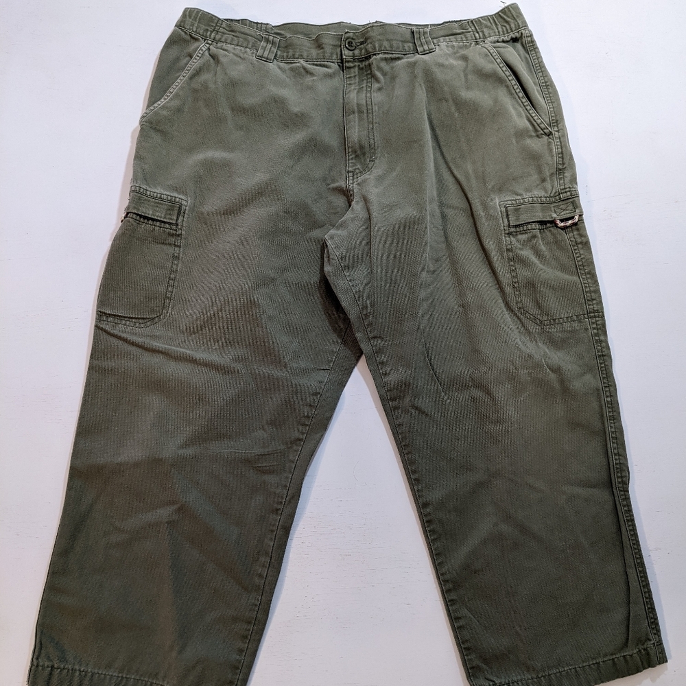 LL Bean Mens Pants 40x30 Green Cotton Comfort Waist Straight Flat Front